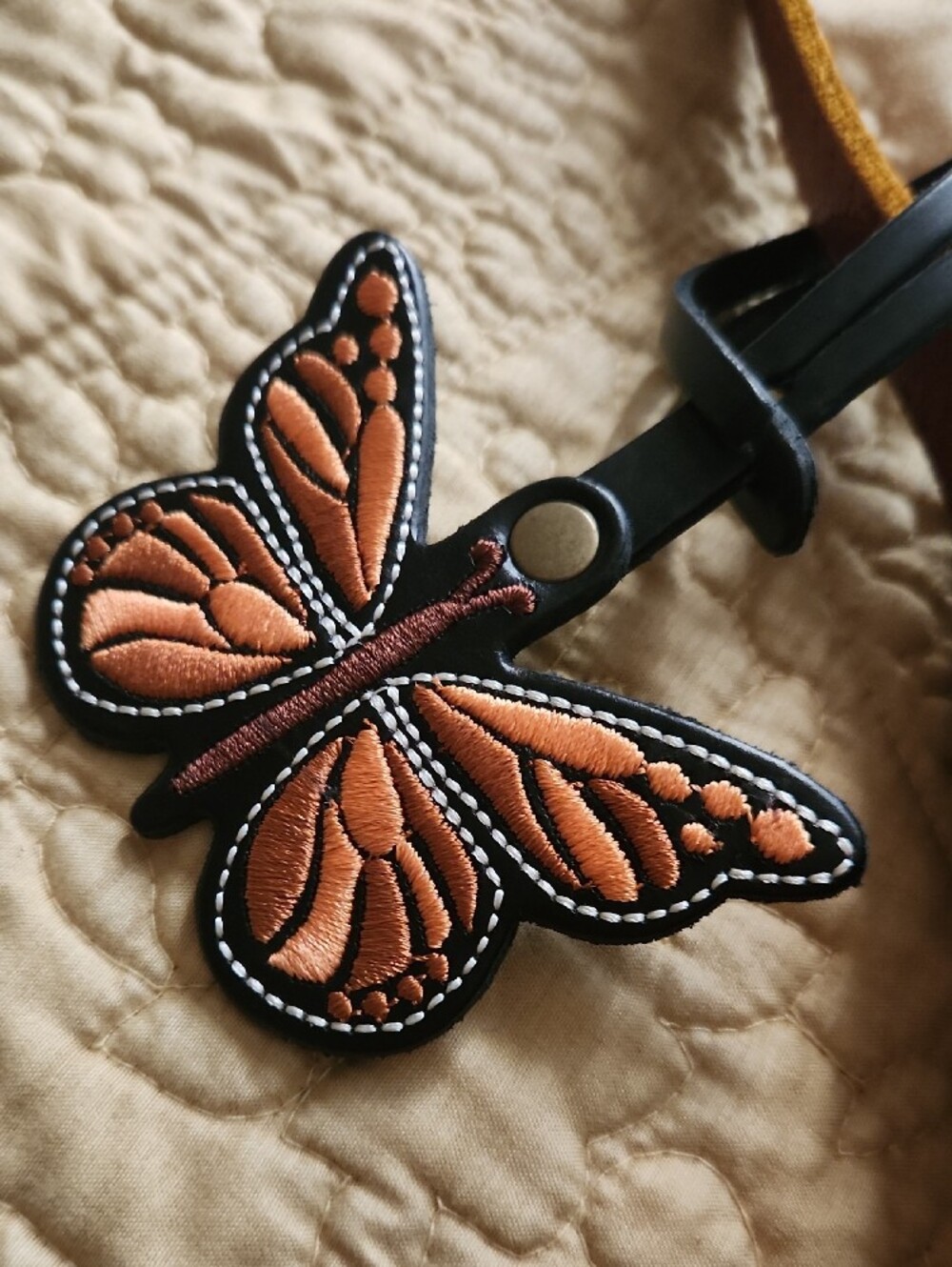 Butterfly Leather Strap Bag Charm in Black, Orange, Brown - Picture 5 of 5